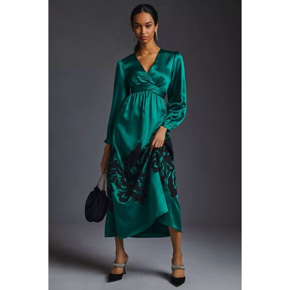 Anthropologie Nikasha Embroidered Satin Dress Medium M NWT - Picture 1 of 8
